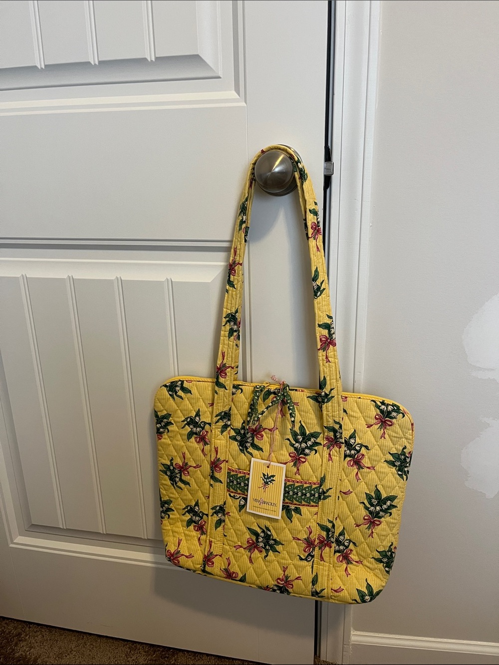 Vera Bradley Vera Tote Floral Quilted Tote in Yellow & Green